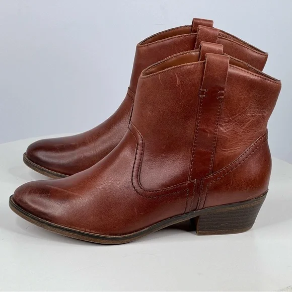 Kenneth Cole Booties Tale spin Ankle Boots Western Brown Leather Cowgirl Boho 6 - Picture 3 of 17